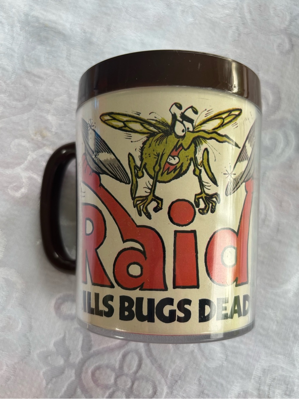 VTG Raid kills bugs dead Brown Mug plastic coffee thermoserv great